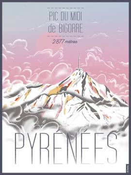 AFFICHE ILLUSTREE LE PIC DU MIDI DE BIGORRE 30 X40 CM