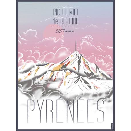 AFFICHE ILLUSTREE LE PIC DU MIDI DE BIGORRE 30 X40 CM